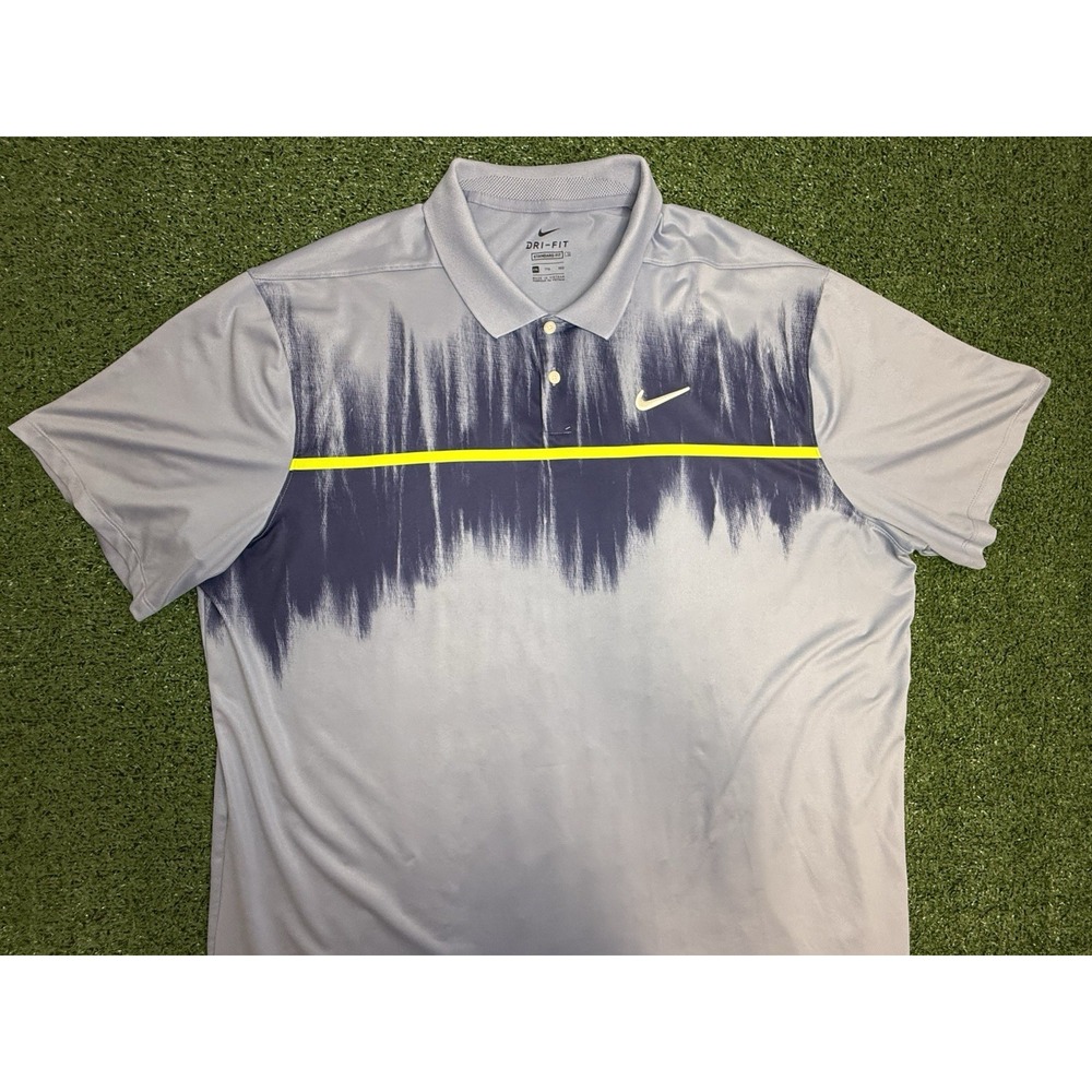 NIKE Golf Polo Shirt Men's 2XL Blue Graphic Dri-FIT Performance Stretch Top
